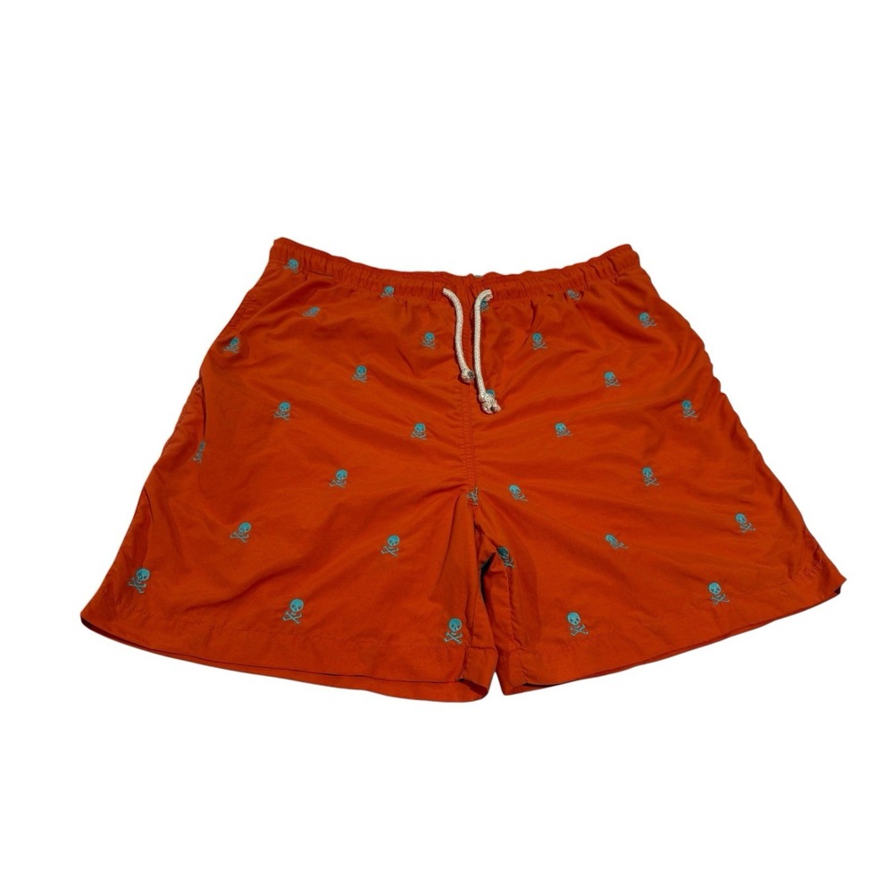 J. McLaughlin Swim Trunks Sculpt Print Drawstring Waist Sz M Orange Short Preppy